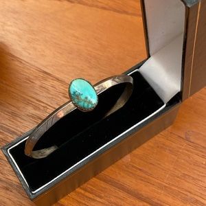 Vintage Mexican Sterling Silver Turquoise Bracelet 3D Boho Frida Kahlo 70s 80s